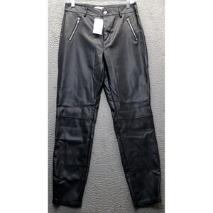 ShoeDazzle Faux Leather Pants Womens M Black‎ Zip Pockets Flat Front Skinny Leg
